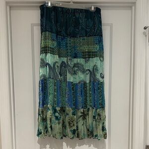 Coldwater Creek Teal and Navy Patchwork Maxi Skirt